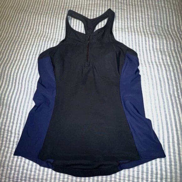 NWOT ATHLETA Bonaire Rashguard Tankini Top Black/Blue Size M Retail $84 - Picture 6 of 11